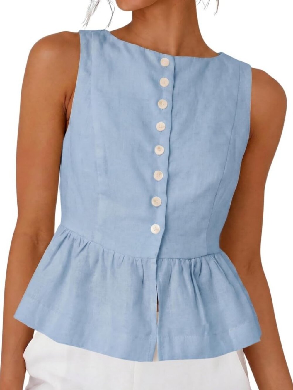 Linen Sleeveless Tank Top with Ruffled Hem | Women's Peplum Style Blouse